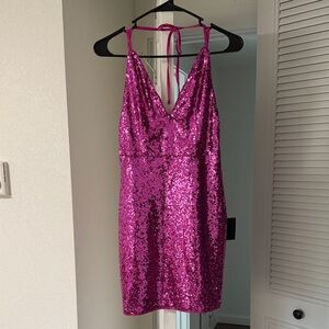 Lulu's Fuchsia Sequin Backless Dress